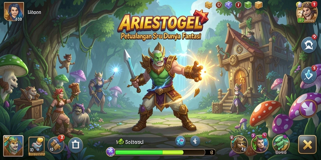 Screenshot gameplay ARIESTOGEL menunjukkan petualangan seru di dunia fantastis.