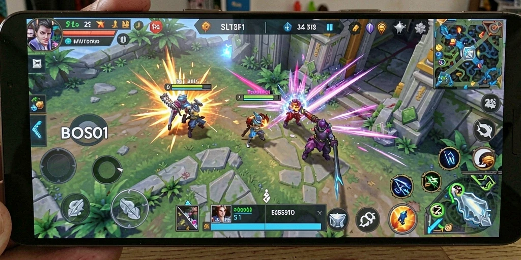 Screenshot gameplay BOS01 menampilkan pertempuran strategis yang menarik.