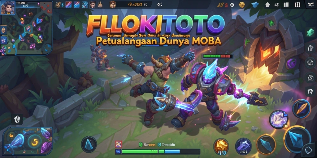 Screenshot gameplay menampilkan pertempuran epik di arena FLOKITOTO.