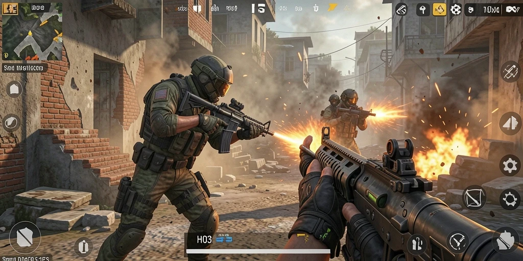 Tampilan gameplay menegangkan dari H03 saat bertempur di arena FPS.
