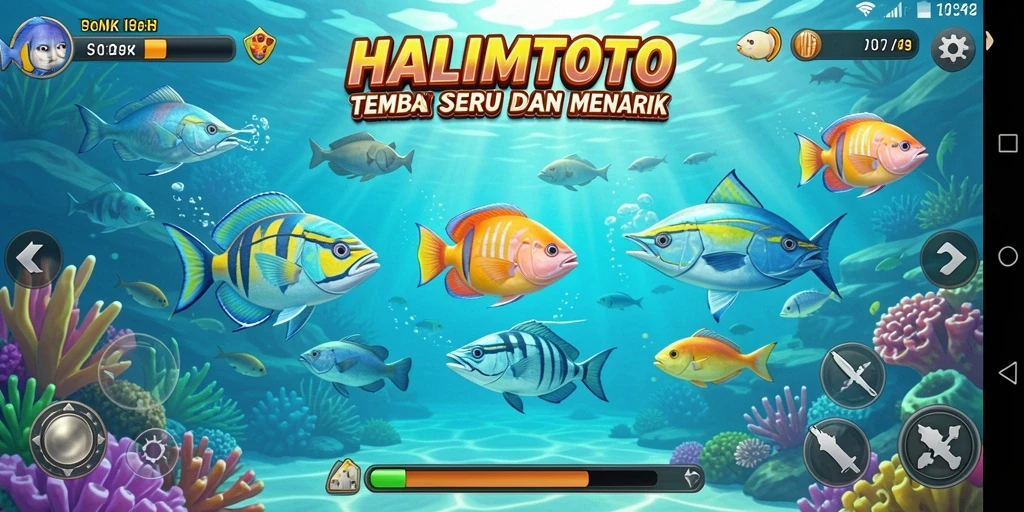 Screenshot gameplay HALIMTOTO menampilkan aksi menembak ikan yang seru.