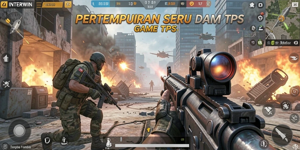 Tampilan gameplay INTERWIN dengan aksi tembakan yang mendebarkan.