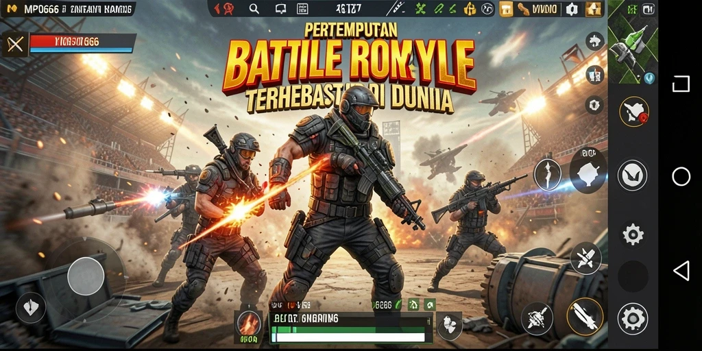 Screenshot gameplay MPO666 menampilkan aksi seru dalam pertempuran Battle Royale.