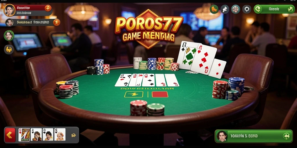 Screenshot gameplay POROS77 menampilkan aksi Poker seru dan interaktif.