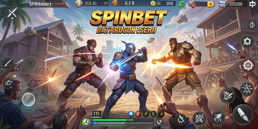 Tangkapan layar gameplay SPINBET menampilkan aksi seru di arena Battle Royale.
