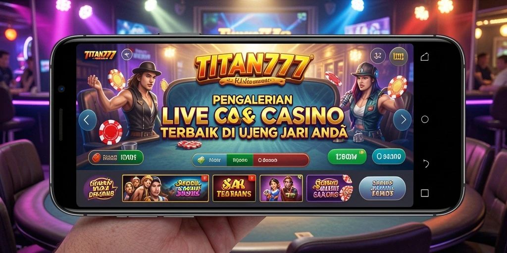 Screenshot gameplay TITAN777 menampilkan dealer langsung dan suasana kasino yang autentik.