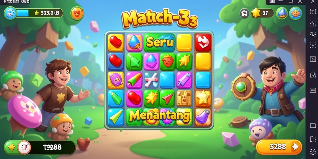 Screenshot TO288 menampilkan gameplay Match-3 yang menarik dan penuh warna.