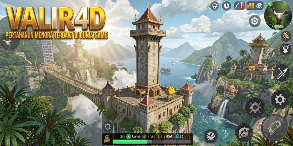 Tampilan seru pertahanan menara dalam VALIR4D saat melawan musuh.